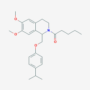 molecular formula C26H35NO4 B11212661 1-(1-((4-isopropylphenoxy)methyl)-6,7-dimethoxy-3,4-dihydroisoquinolin-2(1H)-yl)pentan-1-one 