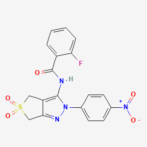 2-fluoro-N-(2-(4-nitrophenyl)-5,5-dioxido-4,6-dihydro-2H-thieno[3,4-c]pyrazol-3-yl)benzamide