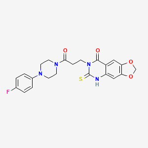 molecular formula C22H21FN4O4S B11212895 7-(3-(4-(4-fluorophenyl)piperazin-1-yl)-3-oxopropyl)-6-thioxo-6,7-dihydro-[1,3]dioxolo[4,5-g]quinazolin-8(5H)-one 