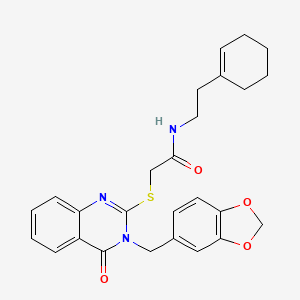 2-{[3-(1,3-benzodioxol-5-ylmethyl)-4-oxo-3,4-dihydroquinazolin-2-yl]sulfanyl}-N-[2-(cyclohex-1-en-1-yl)ethyl]acetamide