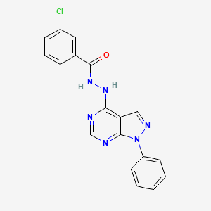 molecular formula C18H13ClN6O B11212959 3-Chloro-N'-{1-phenyl-1H-pyrazolo[3,4-D]pyrimidin-4-YL}benzohydrazide 