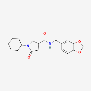 molecular formula C19H24N2O4 B11213128 N-(1,3-benzodioxol-5-ylmethyl)-1-cyclohexyl-5-oxopyrrolidine-3-carboxamide 