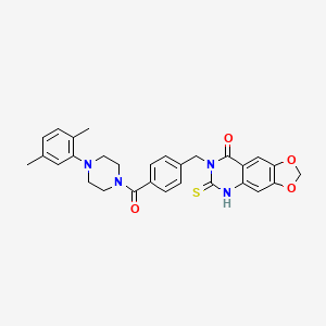 molecular formula C29H28N4O4S B11213132 7-(4-(4-(2,5-dimethylphenyl)piperazine-1-carbonyl)benzyl)-6-thioxo-6,7-dihydro-[1,3]dioxolo[4,5-g]quinazolin-8(5H)-one 