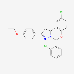 molecular formula C24H20Cl2N2O2 B11213261 9-Chloro-5-(2-chlorophenyl)-2-(4-ethoxyphenyl)-1,10b-dihydropyrazolo[1,5-c][1,3]benzoxazine 