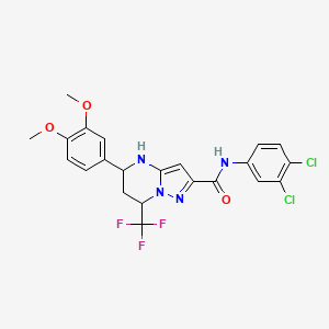 molecular formula C22H19Cl2F3N4O3 B11213272 N-(3,4-dichlorophenyl)-5-(3,4-dimethoxyphenyl)-7-(trifluoromethyl)-4,5,6,7-tetrahydropyrazolo[1,5-a]pyrimidine-2-carboxamide 