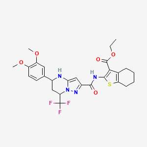 Ethyl 2-({[5-(3,4-dimethoxyphenyl)-7-(trifluoromethyl)-4,5,6,7-tetrahydropyrazolo[1,5-a]pyrimidin-2-yl]carbonyl}amino)-4,5,6,7-tetrahydro-1-benzothiophene-3-carboxylate