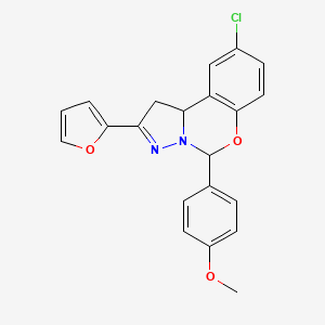 molecular formula C21H17ClN2O3 B11213298 9-Chloro-2-(furan-2-yl)-5-(4-methoxyphenyl)-1,10b-dihydropyrazolo[1,5-c][1,3]benzoxazine 