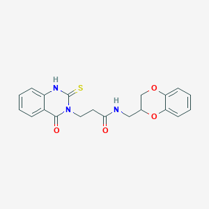 N-(2,3-dihydro-1,4-benzodioxin-3-ylmethyl)-3-(4-oxo-2-sulfanylidene-1H-quinazolin-3-yl)propanamide