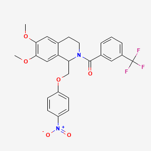 molecular formula C26H23F3N2O6 B11213325 (6,7-dimethoxy-1-((4-nitrophenoxy)methyl)-3,4-dihydroisoquinolin-2(1H)-yl)(3-(trifluoromethyl)phenyl)methanone 