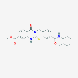 molecular formula C26H29N3O4S B11213331 Methyl 3-(4-((2,3-dimethylcyclohexyl)carbamoyl)benzyl)-4-oxo-2-thioxo-1,2,3,4-tetrahydroquinazoline-7-carboxylate 