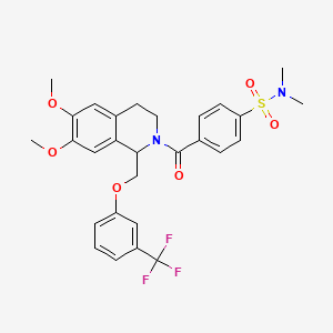 molecular formula C28H29F3N2O6S B11213333 4-(6,7-dimethoxy-1-((3-(trifluoromethyl)phenoxy)methyl)-1,2,3,4-tetrahydroisoquinoline-2-carbonyl)-N,N-dimethylbenzenesulfonamide 