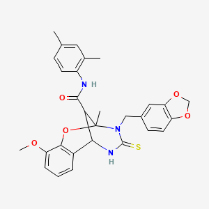 molecular formula C29H29N3O5S B11213376 3-(1,3-benzodioxol-5-ylmethyl)-N-(2,4-dimethylphenyl)-10-methoxy-2-methyl-4-thioxo-3,4,5,6-tetrahydro-2H-2,6-methano-1,3,5-benzoxadiazocine-11-carboxamide 