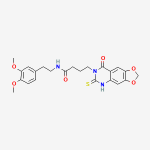 molecular formula C23H25N3O6S B11213486 N-[2-(3,4-dimethoxyphenyl)ethyl]-4-(8-oxo-6-sulfanylidene-5H-[1,3]dioxolo[4,5-g]quinazolin-7-yl)butanamide 