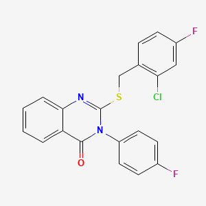 molecular formula C21H13ClF2N2OS B11213574 2-[(2-chloro-4-fluorobenzyl)sulfanyl]-3-(4-fluorophenyl)quinazolin-4(3H)-one 