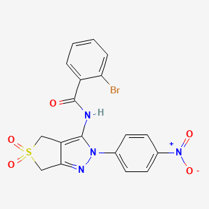 molecular formula C18H13BrN4O5S B11213575 2-bromo-N-(2-(4-nitrophenyl)-5,5-dioxido-4,6-dihydro-2H-thieno[3,4-c]pyrazol-3-yl)benzamide 