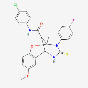 N-(4-chlorophenyl)-3-(4-fluorophenyl)-8-methoxy-2-methyl-4-thioxo-3,4,5,6-tetrahydro-2H-2,6-methano-1,3,5-benzoxadiazocine-11-carboxamide