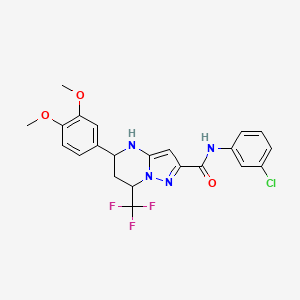 molecular formula C22H20ClF3N4O3 B11213754 N-(3-chlorophenyl)-5-(3,4-dimethoxyphenyl)-7-(trifluoromethyl)-4,5,6,7-tetrahydropyrazolo[1,5-a]pyrimidine-2-carboxamide 