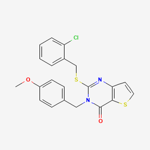 molecular formula C21H17ClN2O2S2 B11213769 2-[(2-chlorobenzyl)sulfanyl]-3-(4-methoxybenzyl)thieno[3,2-d]pyrimidin-4(3H)-one 