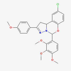 molecular formula C26H25ClN2O5 B11213927 9-Chloro-2-(4-methoxyphenyl)-5-(2,3,4-trimethoxyphenyl)-1,10b-dihydropyrazolo[1,5-c][1,3]benzoxazine 