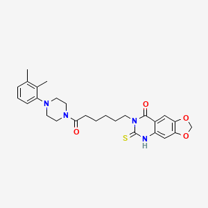 molecular formula C27H32N4O4S B11213996 7-(6-(4-(2,3-dimethylphenyl)piperazin-1-yl)-6-oxohexyl)-6-thioxo-6,7-dihydro-[1,3]dioxolo[4,5-g]quinazolin-8(5H)-one 