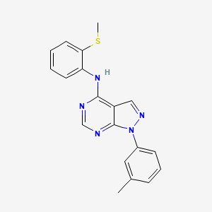 N-[(4E)-1-(3-methylphenyl)-1,7-dihydro-4H-pyrazolo[3,4-d]pyrimidin-4-ylidene]-2-(methylsulfanyl)aniline