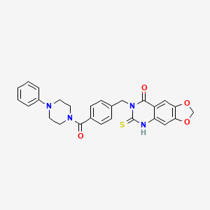 molecular formula C27H24N4O4S B11214092 7-{4-[(4-phenylpiperazin-1-yl)carbonyl]benzyl}-6-thioxo-6,7-dihydro[1,3]dioxolo[4,5-g]quinazolin-8(5H)-one 