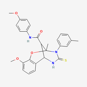 molecular formula C27H27N3O4S B11214151 10-methoxy-N-(4-methoxyphenyl)-2-methyl-3-(3-methylphenyl)-4-thioxo-3,4,5,6-tetrahydro-2H-2,6-methano-1,3,5-benzoxadiazocine-11-carboxamide 