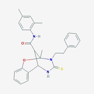 molecular formula C28H29N3O2S B11214158 N-(2,4-dimethylphenyl)-2-methyl-3-(2-phenylethyl)-4-thioxo-3,4,5,6-tetrahydro-2H-2,6-methano-1,3,5-benzoxadiazocine-11-carboxamide 