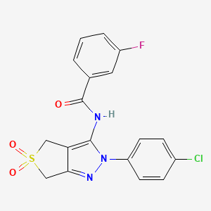 molecular formula C18H13ClFN3O3S B11214245 N-(2-(4-chlorophenyl)-5,5-dioxido-4,6-dihydro-2H-thieno[3,4-c]pyrazol-3-yl)-3-fluorobenzamide 