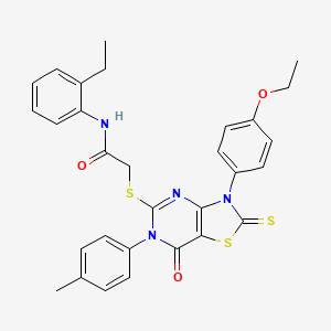 2-{[3-(4-Ethoxyphenyl)-6-(4-methylphenyl)-7-oxo-2-sulfanylidene-2H,3H,6H,7H-[1,3]thiazolo[4,5-D]pyrimidin-5-YL]sulfanyl}-N-(2-ethylphenyl)acetamide