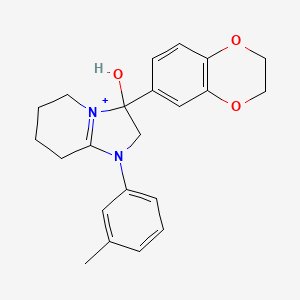 molecular formula C22H25N2O3+ B11214356 3-(2,3-Dihydro-1,4-benzodioxin-6-yl)-3-hydroxy-1-(3-methylphenyl)-2,3,5,6,7,8-hexahydroimidazo[1,2-a]pyridin-1-ium 