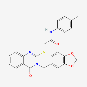 molecular formula C25H21N3O4S B11214473 2-{[3-(1,3-benzodioxol-5-ylmethyl)-4-oxo-3,4-dihydroquinazolin-2-yl]sulfanyl}-N-(4-methylphenyl)acetamide 