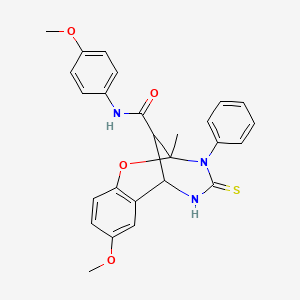 molecular formula C26H25N3O4S B11214489 8-methoxy-N-(4-methoxyphenyl)-2-methyl-3-phenyl-4-thioxo-3,4,5,6-tetrahydro-2H-2,6-methano-1,3,5-benzoxadiazocine-11-carboxamide 