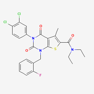 molecular formula C25H22Cl2FN3O3S B11214521 3-(3,4-dichlorophenyl)-N,N-diethyl-1-(2-fluorobenzyl)-5-methyl-2,4-dioxo-1,2,3,4-tetrahydrothieno[2,3-d]pyrimidine-6-carboxamide 