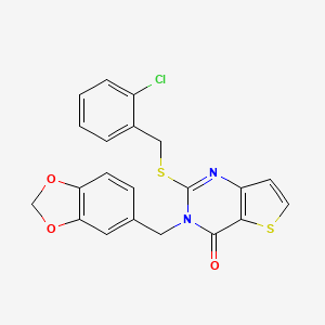 molecular formula C21H15ClN2O3S2 B11214553 3-(1,3-benzodioxol-5-ylmethyl)-2-[(2-chlorobenzyl)sulfanyl]thieno[3,2-d]pyrimidin-4(3H)-one 