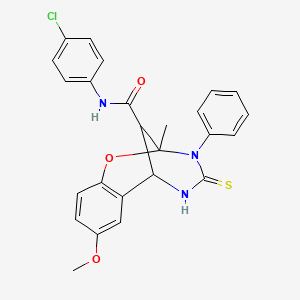 molecular formula C25H22ClN3O3S B11214653 N-(4-chlorophenyl)-8-methoxy-2-methyl-3-phenyl-4-thioxo-3,4,5,6-tetrahydro-2H-2,6-methano-1,3,5-benzoxadiazocine-11-carboxamide 