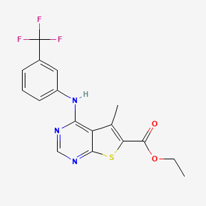 molecular formula C17H14F3N3O2S B11214689 Ethyl 5-methyl-4-[[3-(trifluoromethyl)phenyl]amino]thieno[2,3-d]pyrimidine-6-carboxylate CAS No. 422560-46-1