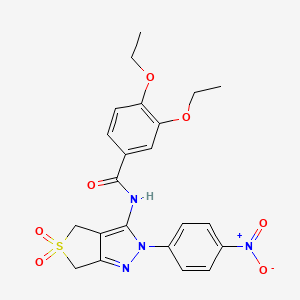 molecular formula C22H22N4O7S B11214704 3,4-diethoxy-N-(2-(4-nitrophenyl)-5,5-dioxido-4,6-dihydro-2H-thieno[3,4-c]pyrazol-3-yl)benzamide 