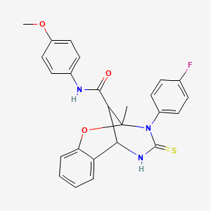 molecular formula C25H22FN3O3S B11214727 3-(4-fluorophenyl)-N-(4-methoxyphenyl)-2-methyl-4-thioxo-3,4,5,6-tetrahydro-2H-2,6-methano-1,3,5-benzoxadiazocine-11-carboxamide 