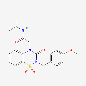 molecular formula C20H23N3O5S B11214780 N-isopropyl-2-(2-(4-methoxybenzyl)-1,1-dioxido-3-oxo-2H-benzo[e][1,2,4]thiadiazin-4(3H)-yl)acetamide 