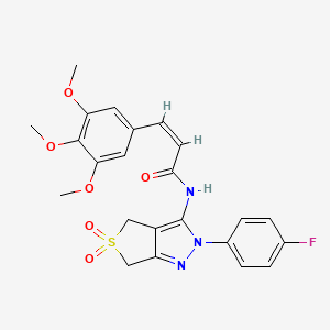 molecular formula C23H22FN3O6S B11214802 (Z)-N-(2-(4-fluorophenyl)-5,5-dioxido-4,6-dihydro-2H-thieno[3,4-c]pyrazol-3-yl)-3-(3,4,5-trimethoxyphenyl)acrylamide 