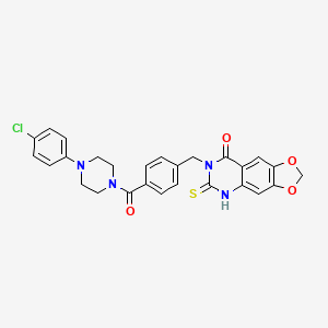 molecular formula C27H23ClN4O4S B11214879 7-[[4-[4-(4-chlorophenyl)piperazine-1-carbonyl]phenyl]methyl]-6-sulfanylidene-5H-[1,3]dioxolo[4,5-g]quinazolin-8-one 