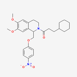 3-cyclohexyl-1-(6,7-dimethoxy-1-((4-nitrophenoxy)methyl)-3,4-dihydroisoquinolin-2(1H)-yl)propan-1-one