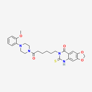 molecular formula C26H30N4O5S B11214947 7-(6-(4-(2-methoxyphenyl)piperazin-1-yl)-6-oxohexyl)-6-thioxo-6,7-dihydro-[1,3]dioxolo[4,5-g]quinazolin-8(5H)-one 