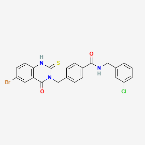 4-[(6-bromo-4-oxo-2-sulfanylidene-1H-quinazolin-3-yl)methyl]-N-[(3-chlorophenyl)methyl]benzamide