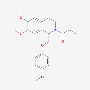 molecular formula C22H27NO5 B11215026 1-(6,7-dimethoxy-1-((4-methoxyphenoxy)methyl)-3,4-dihydroisoquinolin-2(1H)-yl)propan-1-one 