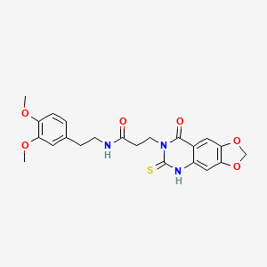 molecular formula C22H23N3O6S B11215079 N-[2-(3,4-dimethoxyphenyl)ethyl]-3-(8-oxo-6-sulfanylidene-5H-[1,3]dioxolo[4,5-g]quinazolin-7-yl)propanamide 