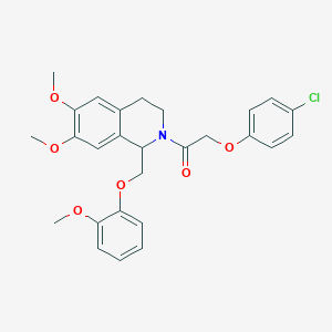 molecular formula C27H28ClNO6 B11215136 2-(4-chlorophenoxy)-1-(6,7-dimethoxy-1-((2-methoxyphenoxy)methyl)-3,4-dihydroisoquinolin-2(1H)-yl)ethanone 