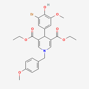 molecular formula C26H28BrNO7 B11215195 Diethyl 4-(3-bromo-4-hydroxy-5-methoxyphenyl)-1-(4-methoxybenzyl)-1,4-dihydropyridine-3,5-dicarboxylate 