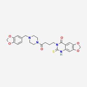 molecular formula C25H26N4O6S B11215255 7-[4-[4-(1,3-benzodioxol-5-ylmethyl)piperazin-1-yl]-4-oxobutyl]-6-sulfanylidene-5H-[1,3]dioxolo[4,5-g]quinazolin-8-one 